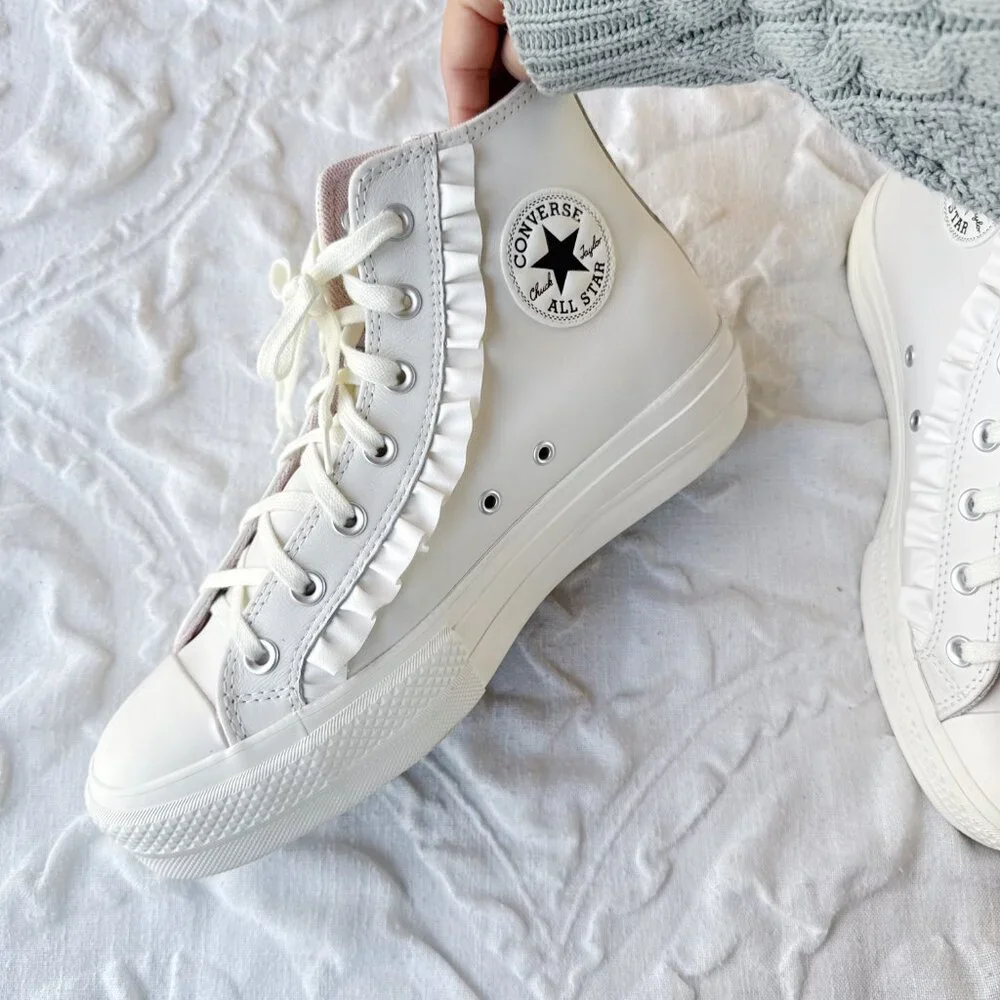 Converse High Top Sneakers in White with Ruffle - Picture 4 of 9